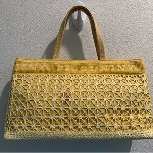 Nina Ricci Yellow Crochet Raffia Tote Bag